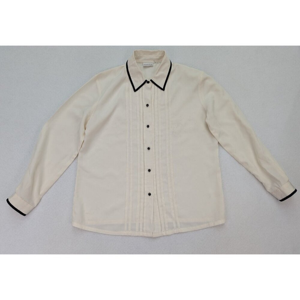 Vintage Women's Beige Blouse Long Sleeve Pleated Front Koret Petites